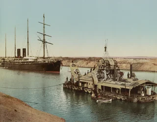 Suez Canal, Ship and Dredging Machine